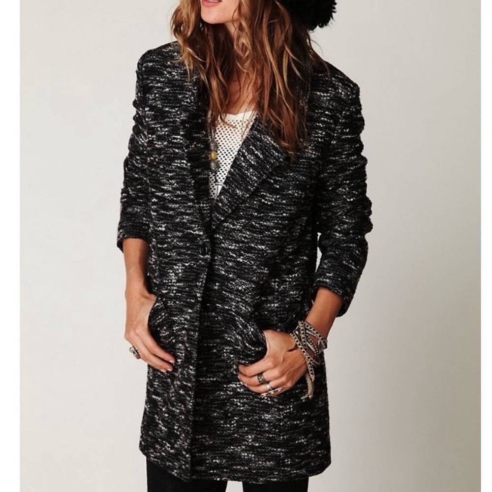 Free People Black and White Textured Coat